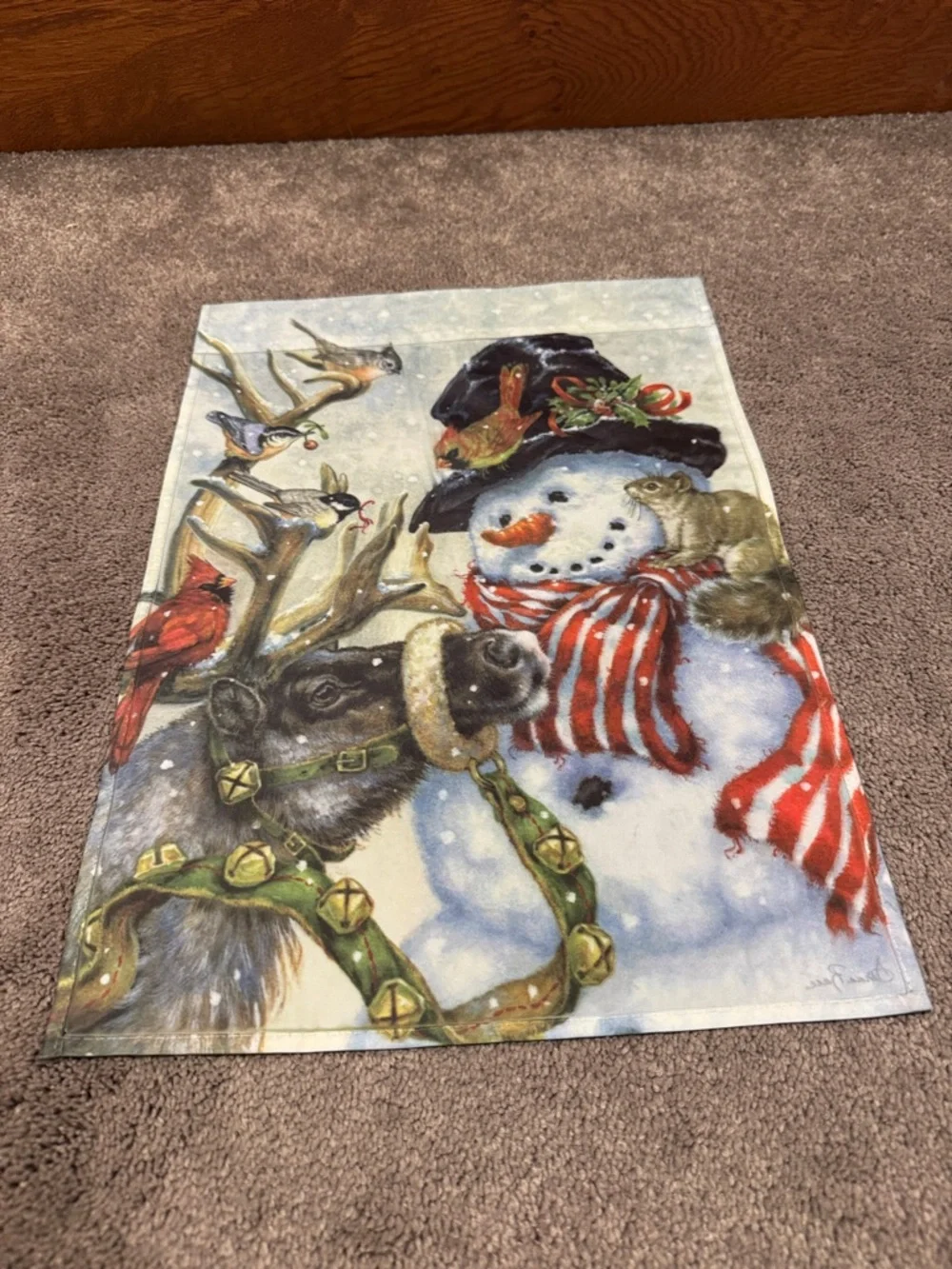 Donna Race Snowman Reindeer Birds Christmas Garden Flag Winter Holiday 12.5x18